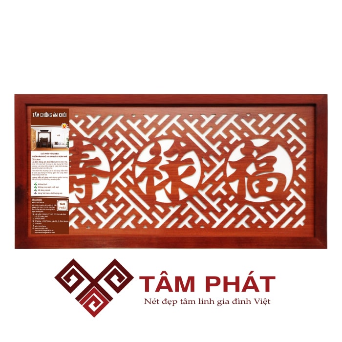 Tấm chống ám khói bàn thờ Tâm Phát kích thước 41x81 Phúc – Lộc – Thọ (Hán) - Nâu
