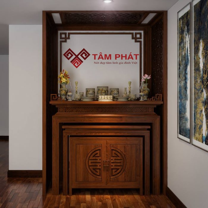 Mẫu Bàn Thờ Phật Thiết Kế 2 Tầng Bằng Gỗ Mít