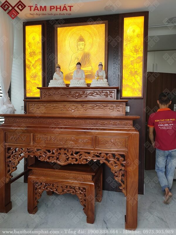 bàn thờ tam cấp gỗ Gụ thi công cho Khách hàng