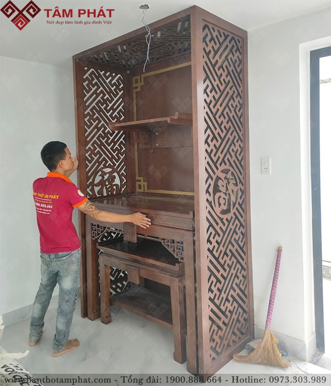 Bàn thờ Phật và gia tiên mẫu BT-1085 gỗ sồi