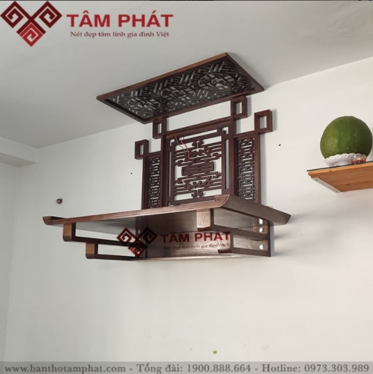 Bàn thờ treo gỗ Sồi sơn màu óc chó nâu