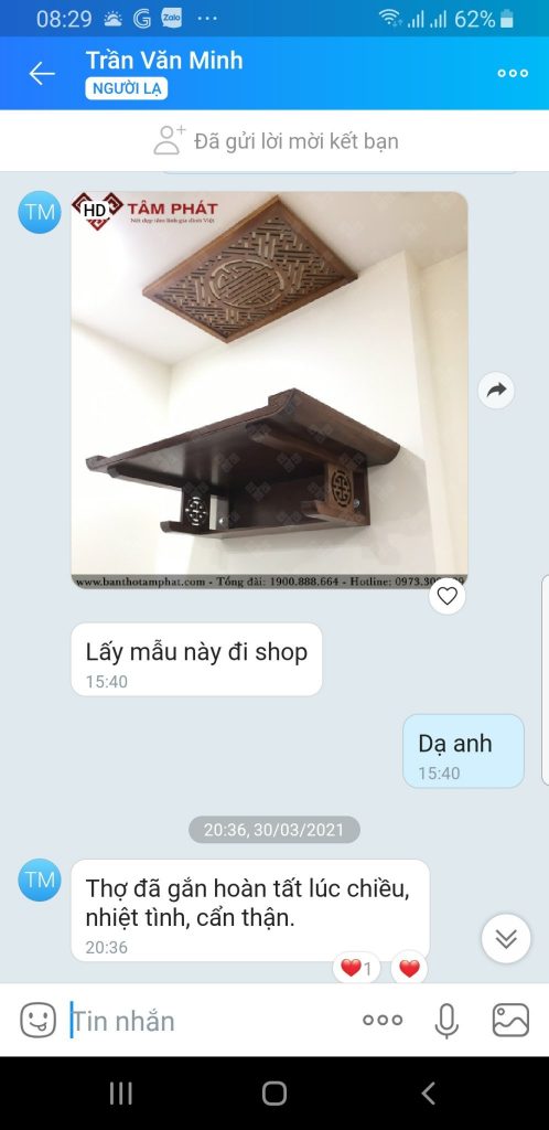 Feedback của khách hàng về mẫu bàn thờ TT2037