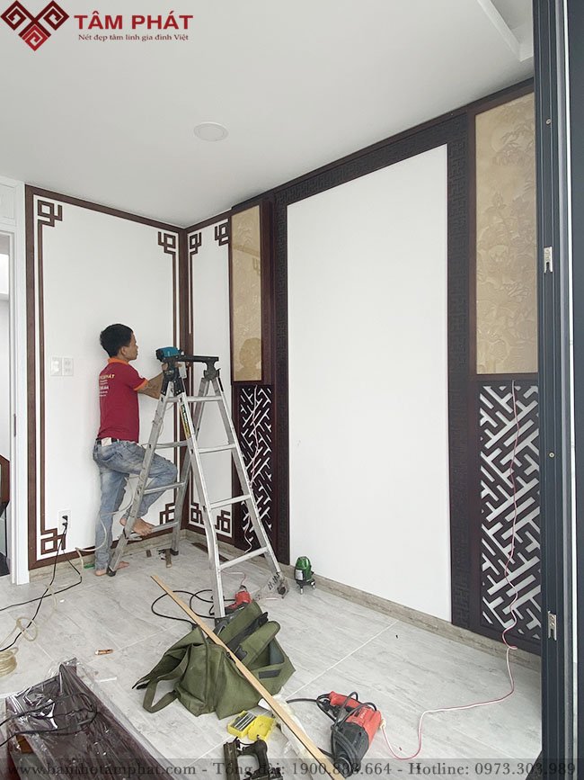 Thi công lắp Bàn thờ Phật và gia tiên mẫu BT-1129