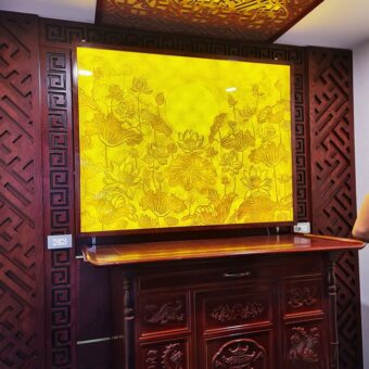 Tranh sen trúc chỉ trang trí cho bàn thờ mẫu TC6610