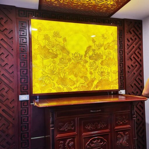 Tranh sen trúc chỉ trang trí cho bàn thờ mẫu TC6610