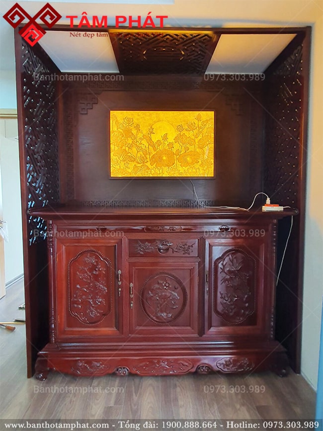 Tranh sen trúc chỉ trang trí cho tủ thờ