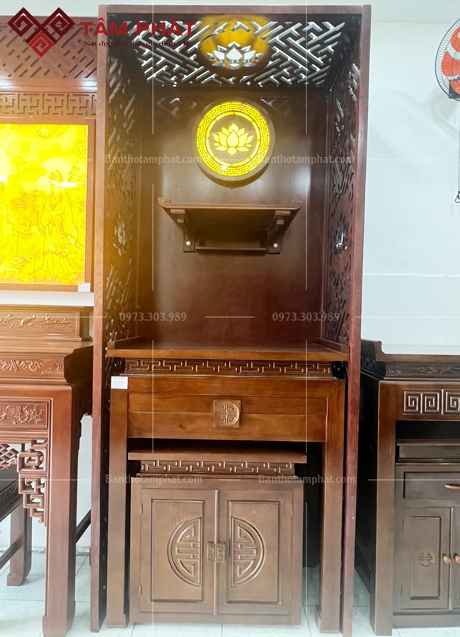 Đèn gỗ hoa Sen cho bàn thờ Phật