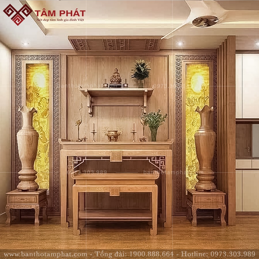 Bàn thờ Phật và gia tiên thiết kế trong cùng một không gian