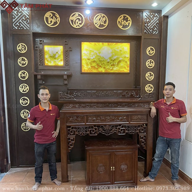 Phòng thờ gia tiên kết hợp bàn thờ Phật treo tường BT-1150