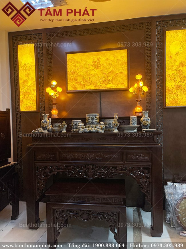 Tranh trúc chỉ họa tiết sen cho phòng thờ mẫu TC6601