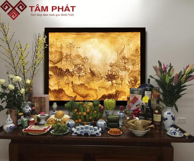Tranh trúc chỉ hoa sen mẫu TC6642
