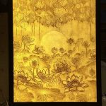 Mẫu tranh trúc chỉ hoa sen cây bồ đề dưới ánh trăng dáng dọc