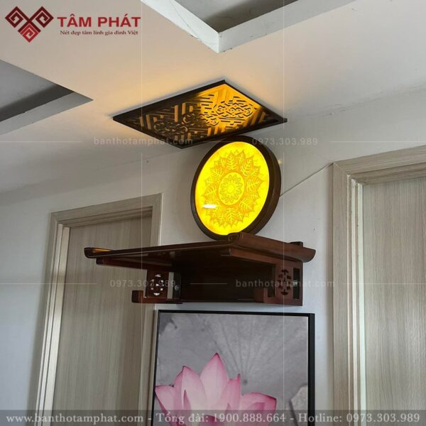 Tranh hoạ tiết lá bồ đề trang trí bàn thờ Phật