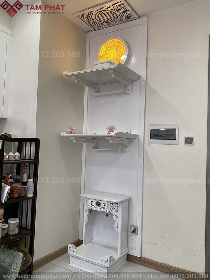 Bàn thờ Phật treo tường đơn giản màu trắng 2 tầng Bàn thờ Phật treo tường đơn giản TT2265 Tâm Phát