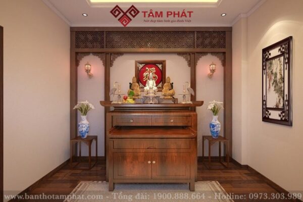Mẫu tủ thờ thiết kế gồm bàn trên và tủ dưới tiện lợi