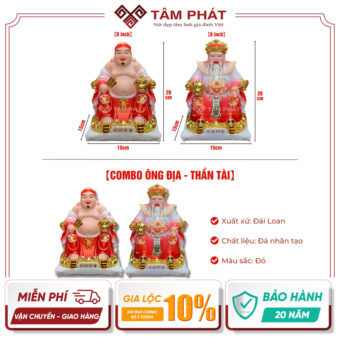 Tượng Ông Địa Thần Tài Đá Màu Đỏ DT-7915
