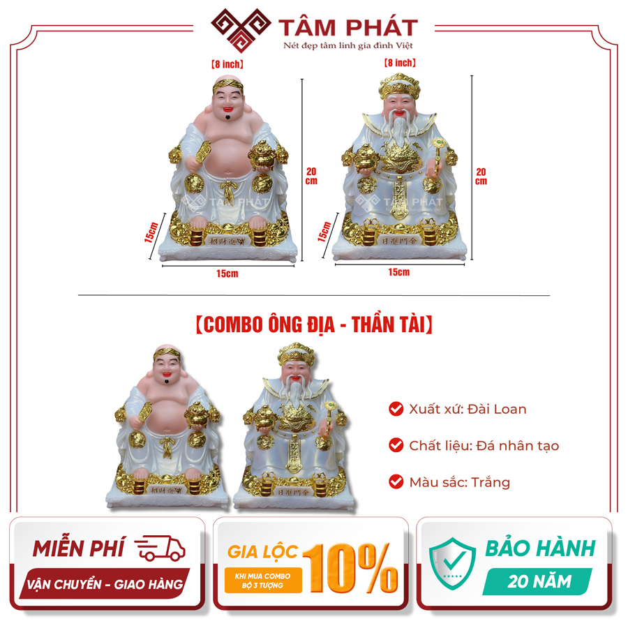 Tượng Ông Địa Thần Tài Đá Màu Trắng DT-7911 Tượng Ông Địa Thần Tài Đá Màu Trắng DT-7911