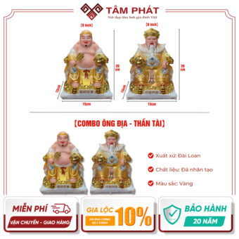 Tượng Ông Địa Thần Tài Đá Màu Vàng DT-7912