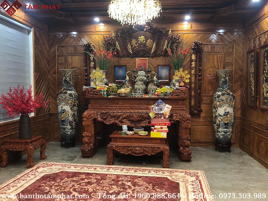 Sập thờ tứ linh kích thước lớn cho phòng thờ gia tiên