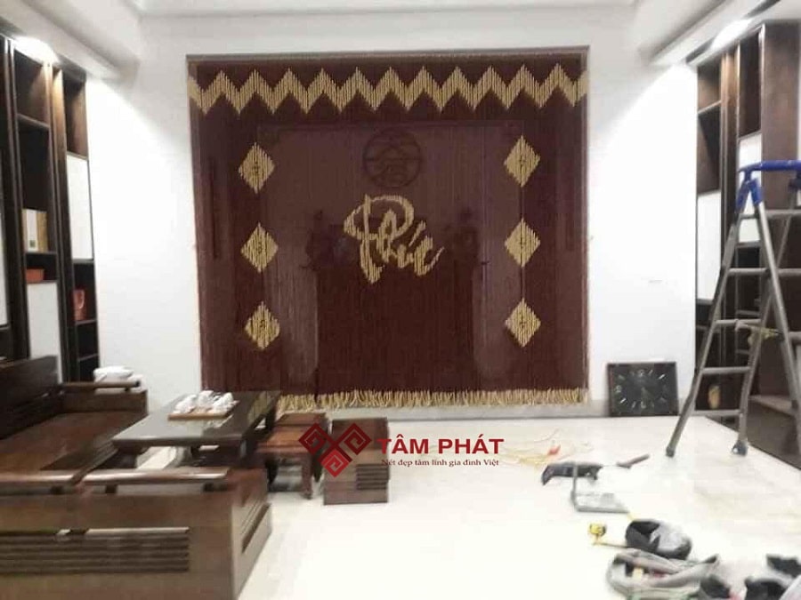 Rèm hạt gỗ phòng thờ chữ Phúc mẫu REM-0021