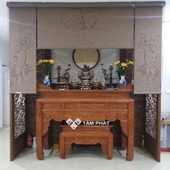 Rèm phòng thờ bằng vải xuyên sáng mẫu REM-007