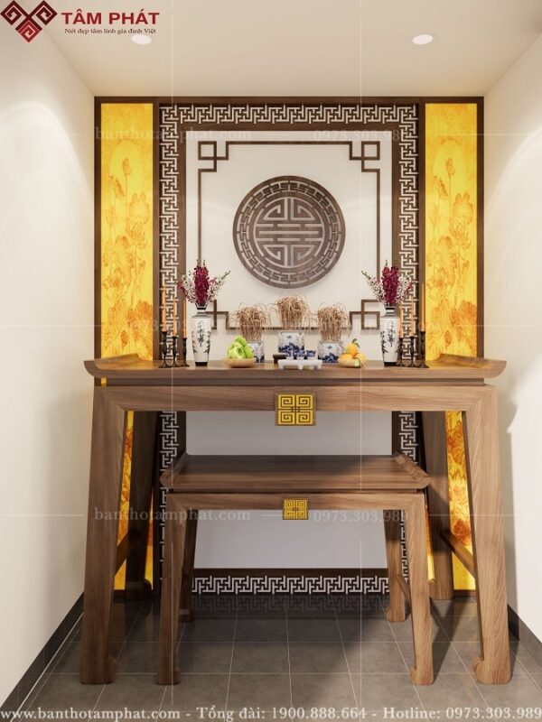 Thiết kế phòng thờ cho không gian nhỏ hẹp dùng mẫu bàn thờ đơn giản BT-1540