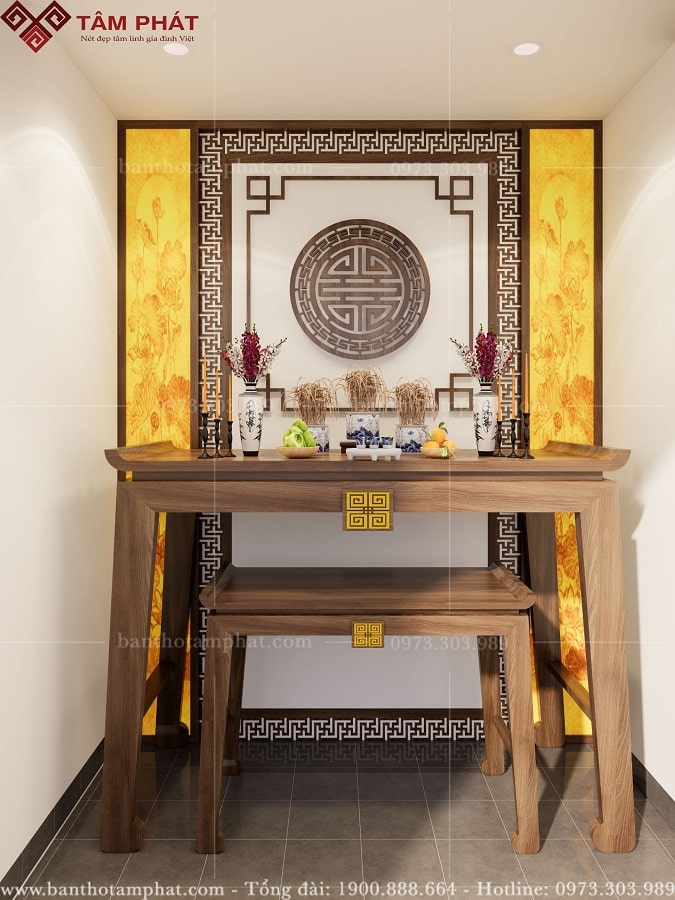 Thiết kế phòng thờ cho không gian nhỏ hẹp dùng mẫu bàn thờ đơn giản BT-1540