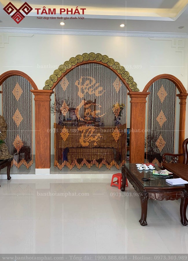 Rèm hạt gỗ cao cấp che phòng thờ lớn REM-0023