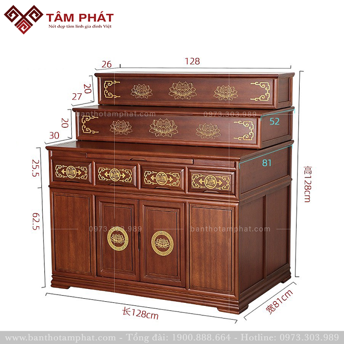 Tủ thờ 3 tầng thiết kế đẹp TU-5018