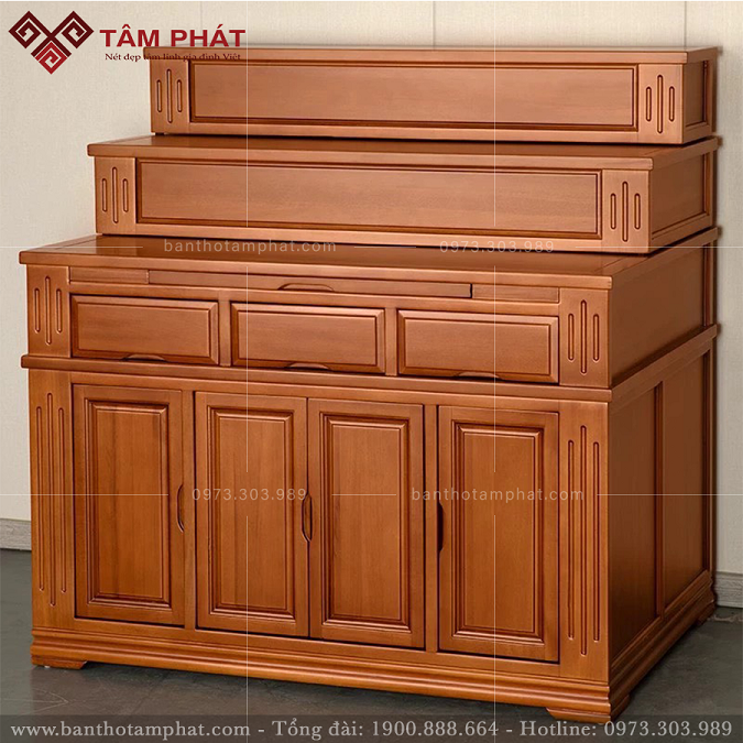 Mẫu tủ thờ 3 tầng đơn giản không đục hoa văn