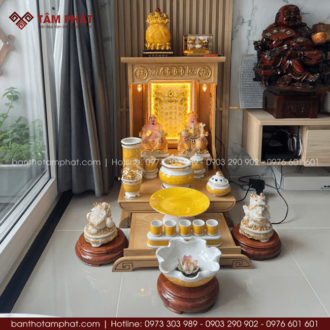 Bàn thờ Thần Tài Ông Địa màu sáng mẫu BTT-3306 1 Mẫu bàn thờ Ông Địa đẹp được nhiều khách hàng lựa chọn