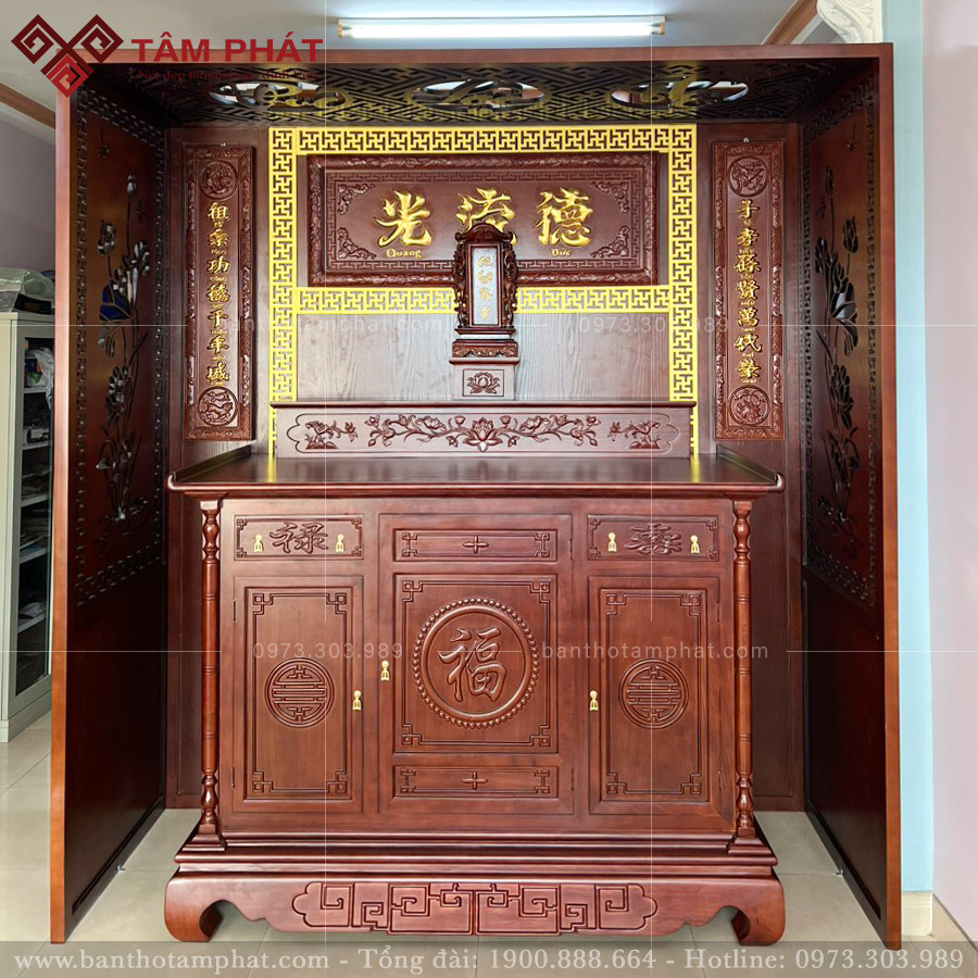 Mẫu tủ thờ 2 tầng đục chữ Phúc được nhiều khách hàng lựa chọn Mẫu tủ thờ 2 tầng đục chữ Phúc được nhiều khách hàng lựa chọn