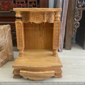 Bàn thờ Thần Tài Ông Địa gỗ gõ Phúc Lộc Thọ cột chữ mẫu BTT-3360.