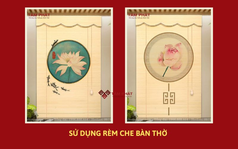 Cách hóa giải tivi đặt dưới bàn thờ bằng sử dụng rèm che bàn thờ