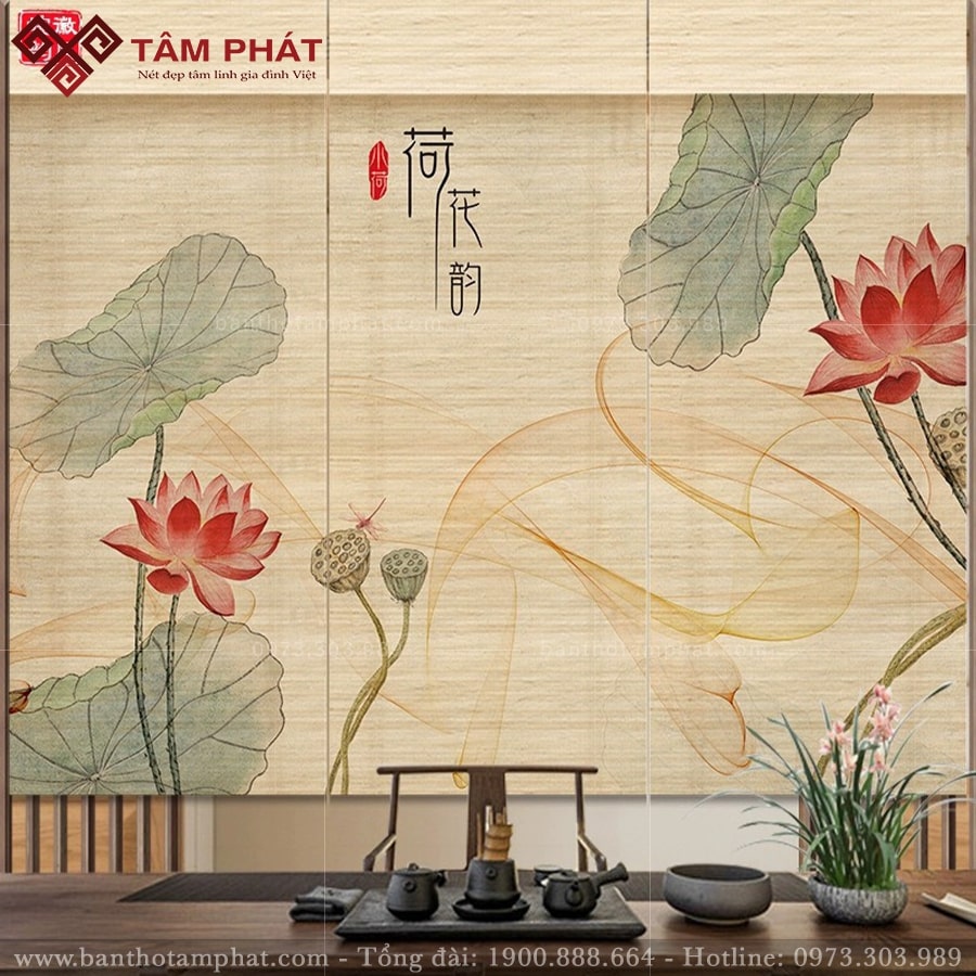 Rèm dễ dàng thao tác kéo che, thuận tiện cho gia chủ thờ cúng. 