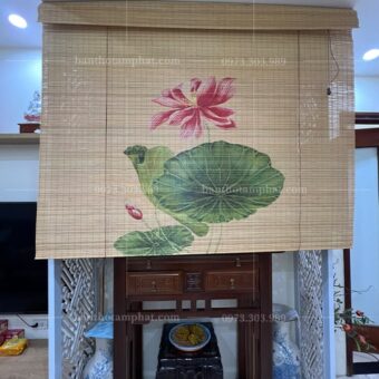 Rèm mành che phòng thờ họa tiết hoa sen mẫu REM-0058