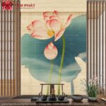 Rèm mành trúc hoa sen che bàn thờ mẫu REM-0054