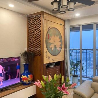 Rèm mành trúc hoa sen tròn đẹp mẫu REM-0055