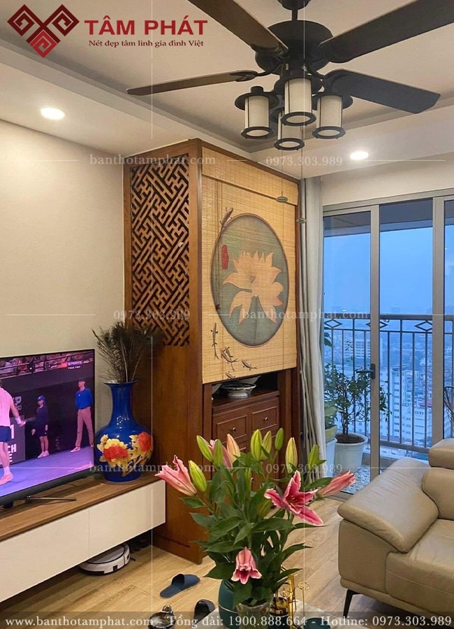 Rèm mành trúc hoa sen tròn đẹp mẫu REM-0055
