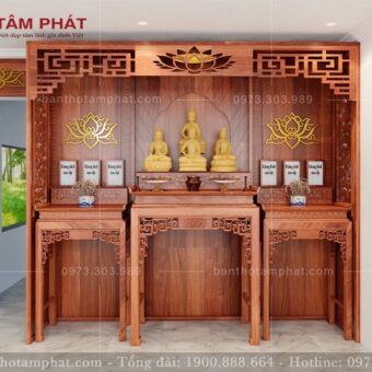 Ba bàn thờ đứng thờ Phật và Gia tiên Nội Ngoại đẹp mẫu BT-1577