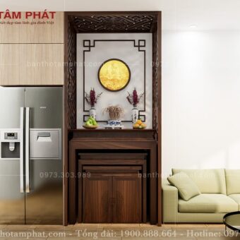 Mẫu phòng thờ chung cư đẹp kèm rèm che BT-1580