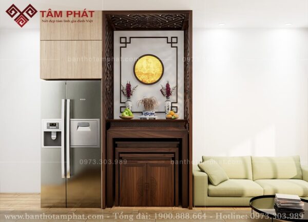 Mẫu phòng thờ chung cư đẹp kèm rèm che BT-1580
