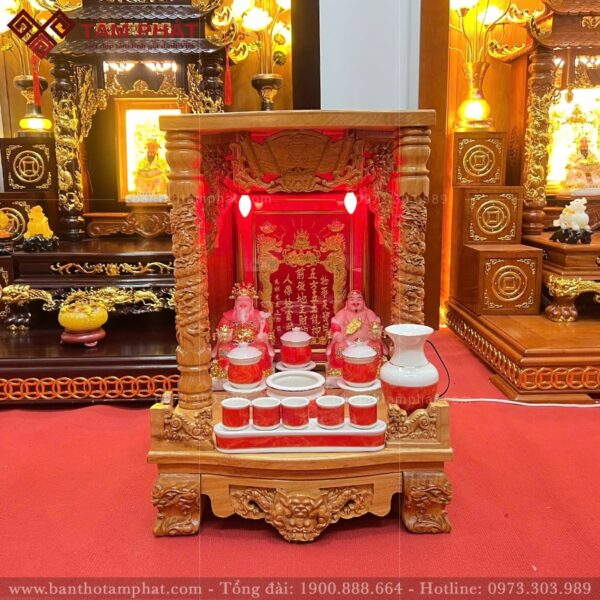 Mẫu bàn thờ Thần Tài Ông Địa gỗ Gõ sang trọng BTT-3376