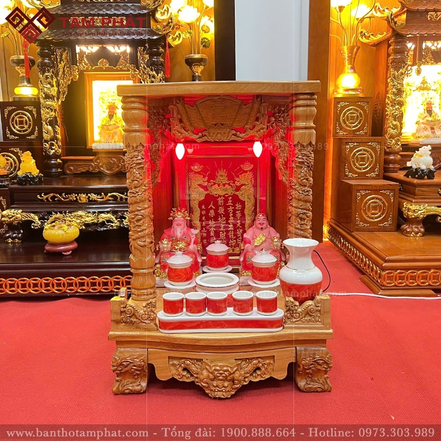 Mẫu bàn thờ Thần Tài Ông Địa gỗ Gõ sang trọng BTT-3376