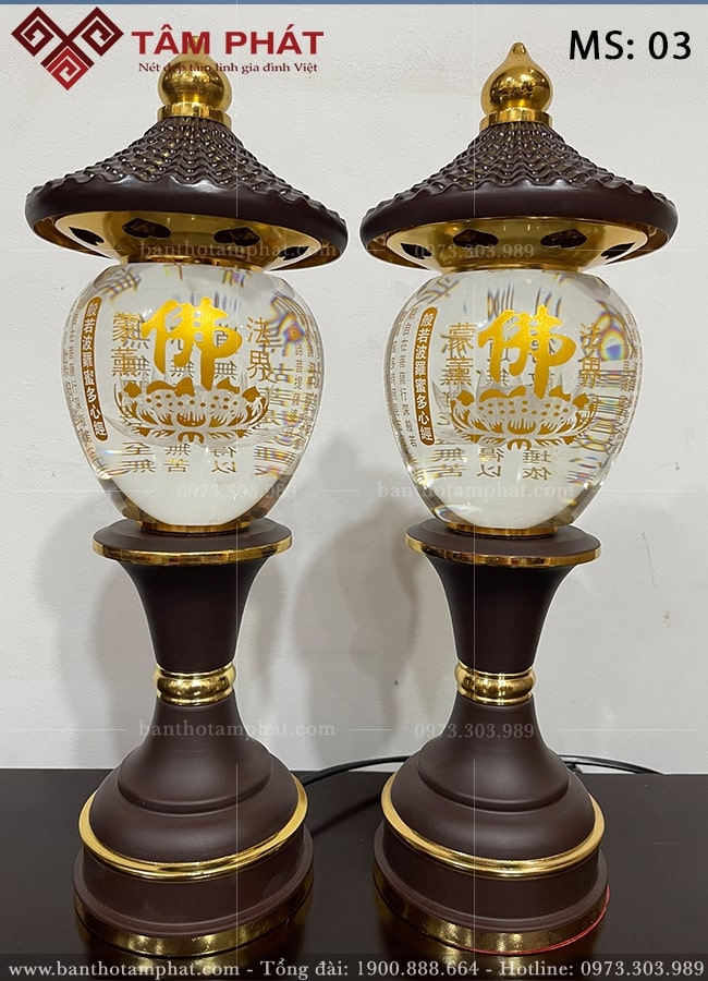 Cặp đèn thờ Bát Nhã Tâm Kinh đẹp mẫu ĐEN-004