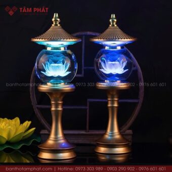 Đèn thờ hình cầu nắp ô đổi màu mẫu ĐEN-0014