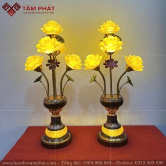 Đèn thờ hoa sen lưu ly cao cấp mẫu ĐEN-001