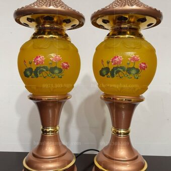Đèn thờ Lưu Ly hoa sen nắp ô mẫu ĐEN-005