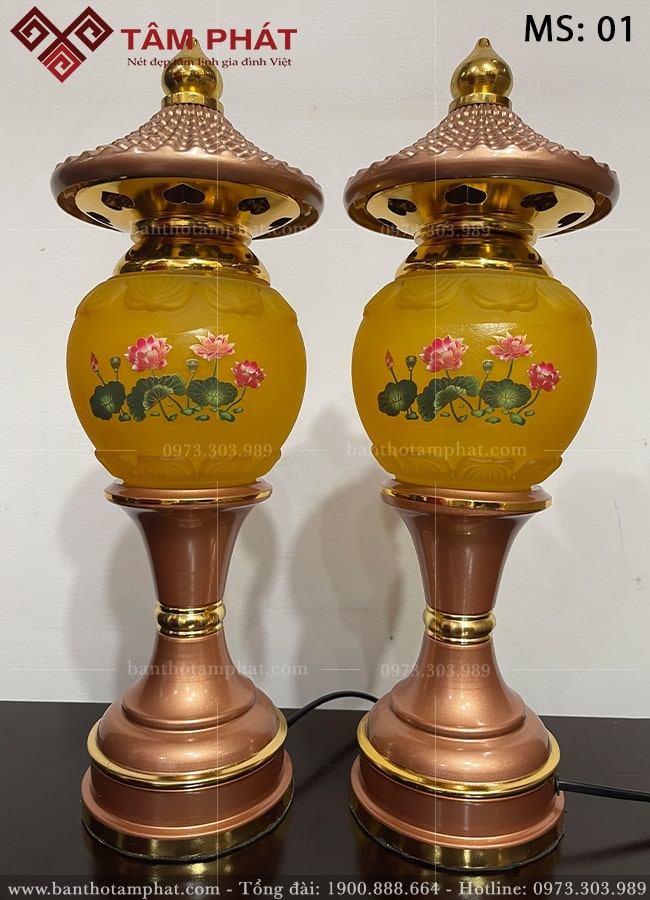 Đèn thờ Lưu Ly hoa sen nắp ô mẫu ĐEN-005