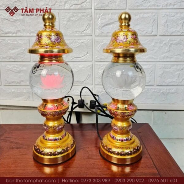 Đèn thờ hoa sen nắp ấm họa tiết cổ điển mẫu ĐEN-006